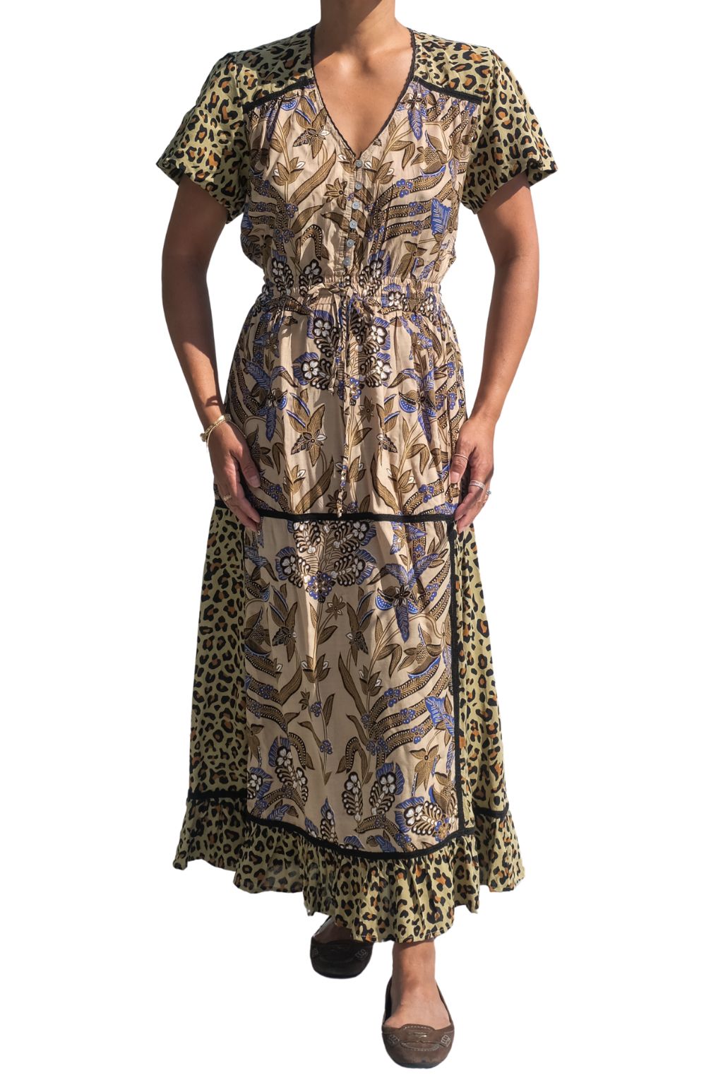 Dewi Dress in Leopard and Batik Solo