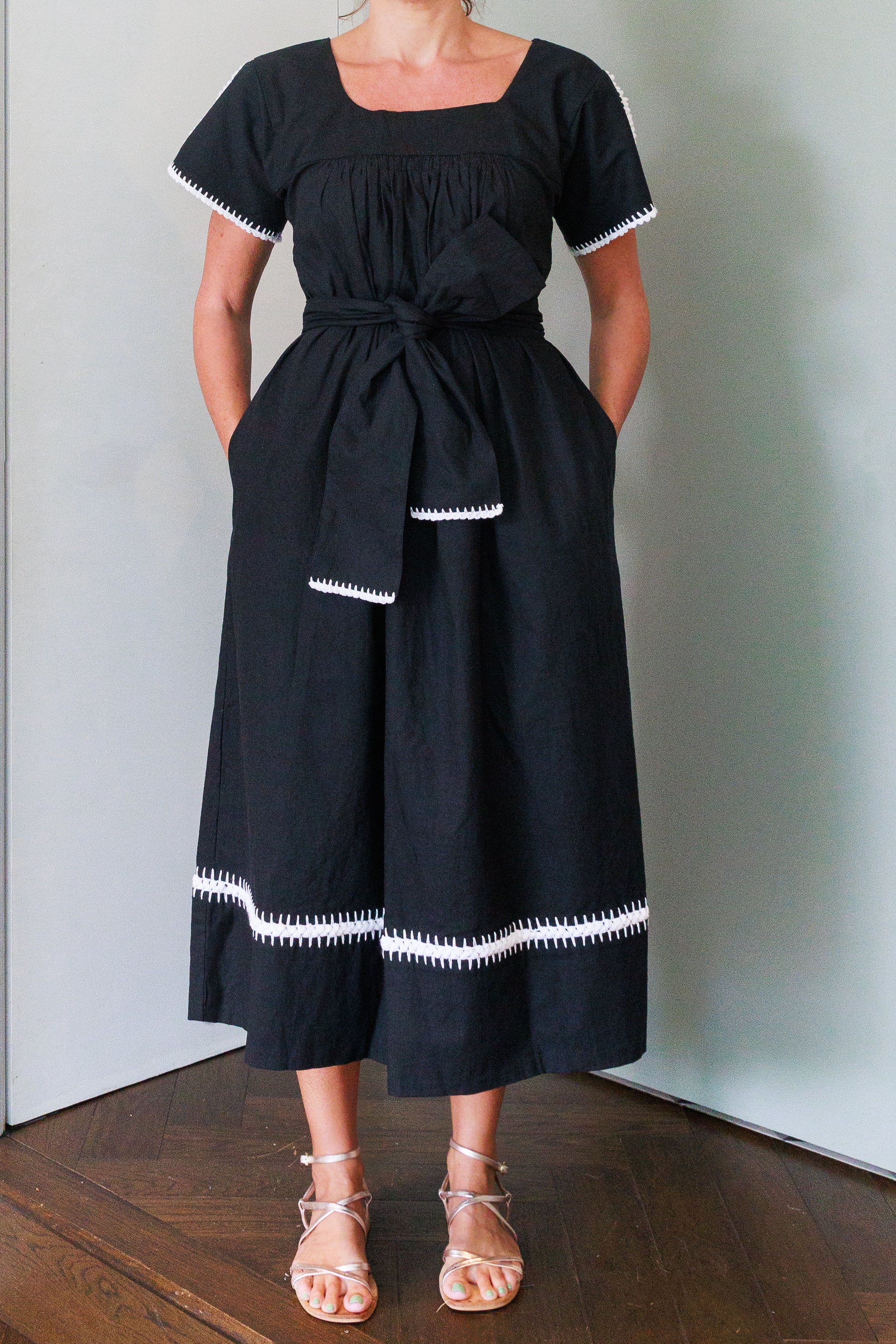 Mexican Crochet Kaftan Dress - Black and White