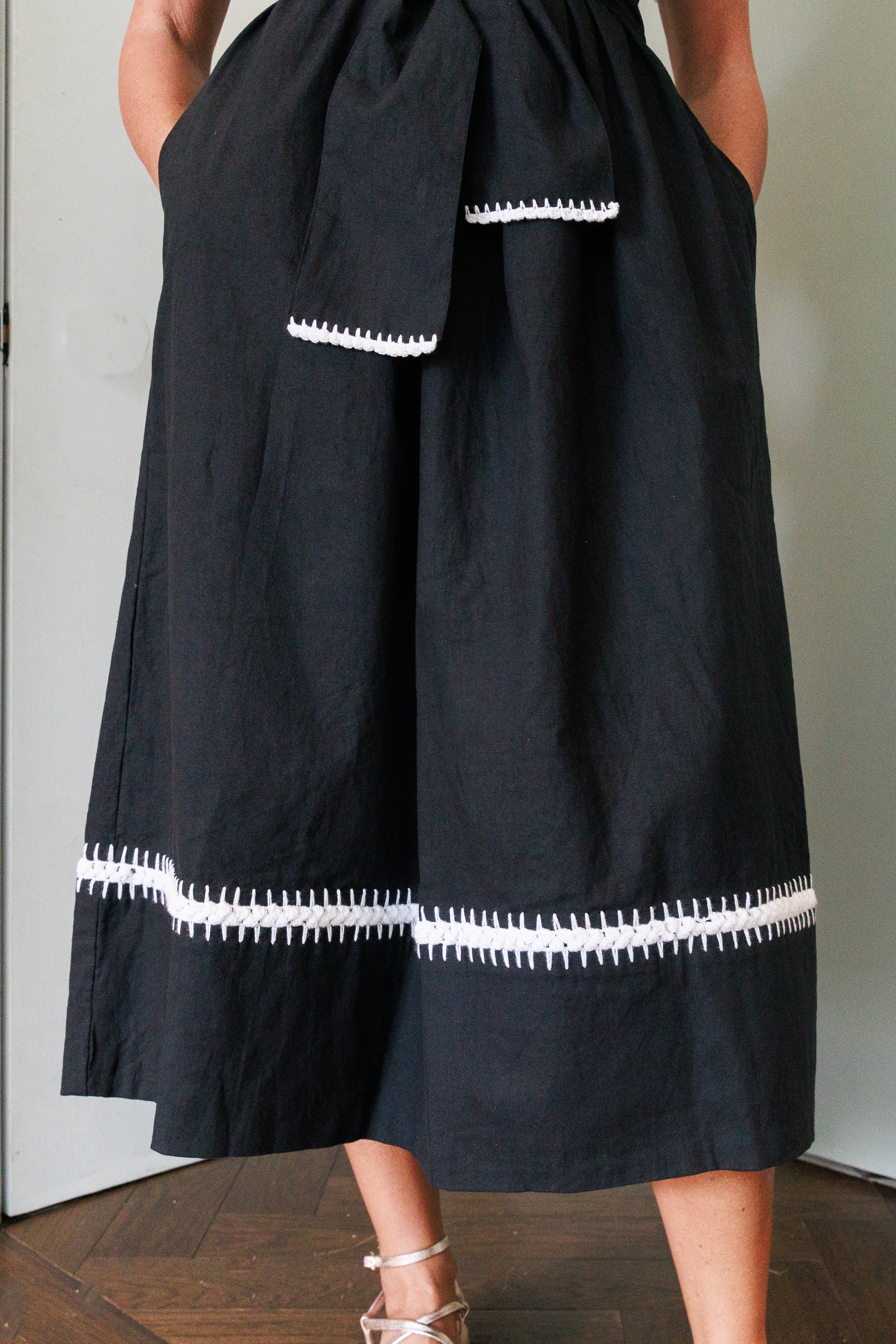 Mexican Crochet Kaftan Dress - Black and White