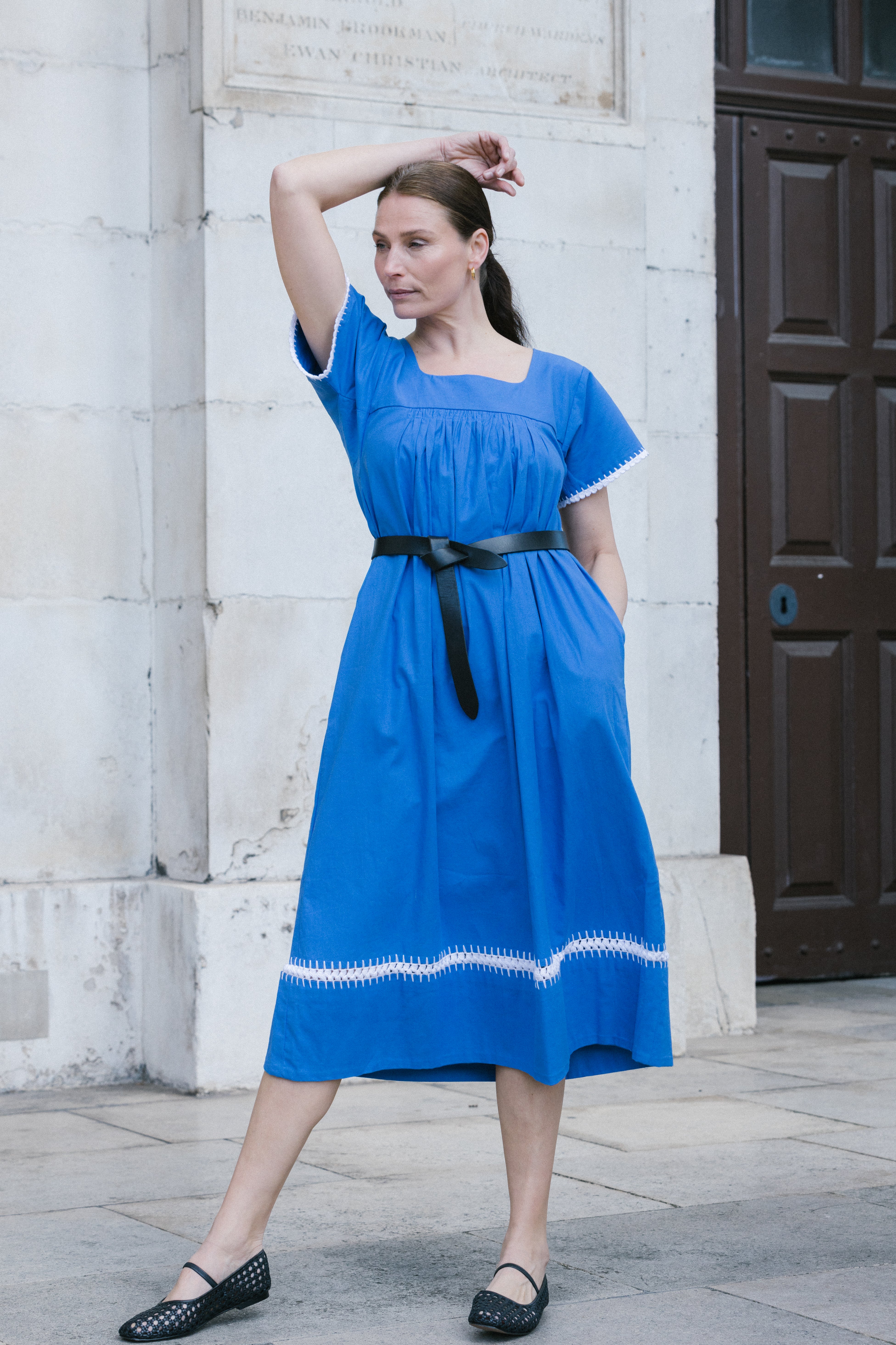 Mexican Crochet Kaftan Dress - Ocean Blue with White Crochet