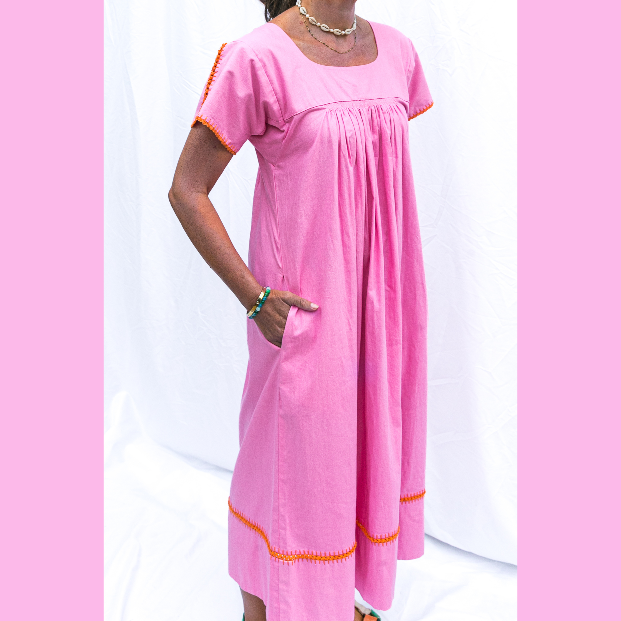 Mexican Crochet Kaftan in Pink