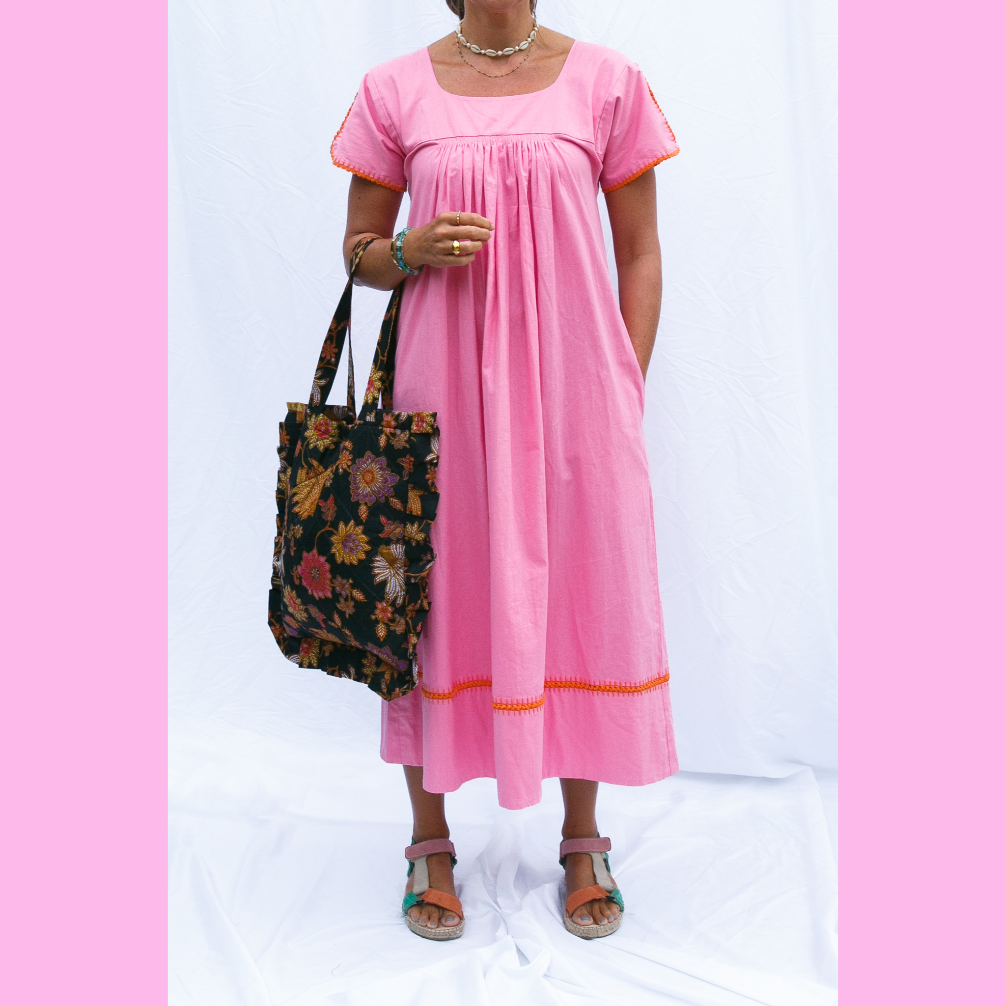 Mexican Crochet Kaftan in Pink